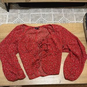 XS Red Front Tie Blouse